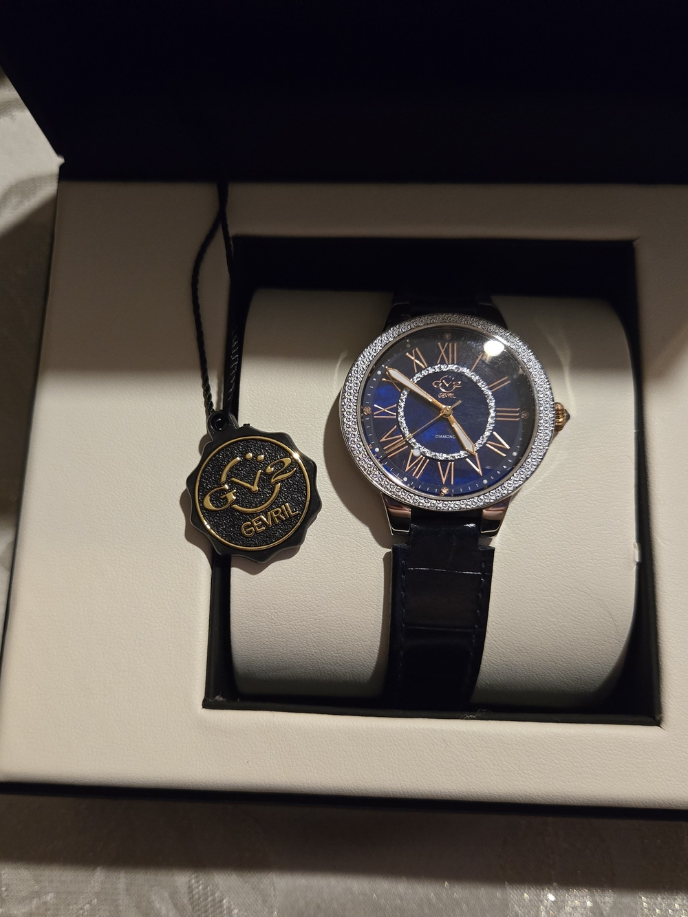 Gevril Women's Blue Dial Crystal Bezel Watch